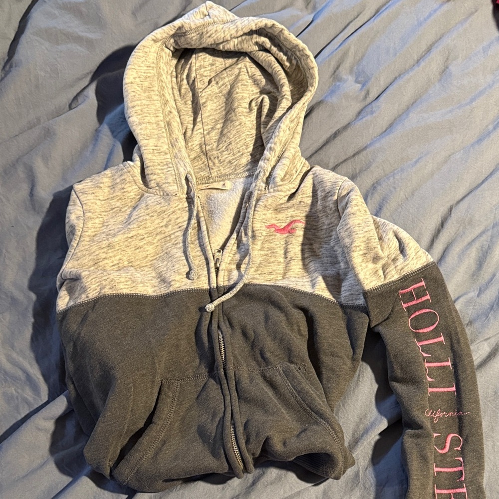Hollister Two-Tone Gray Hoodie with Pink Accents